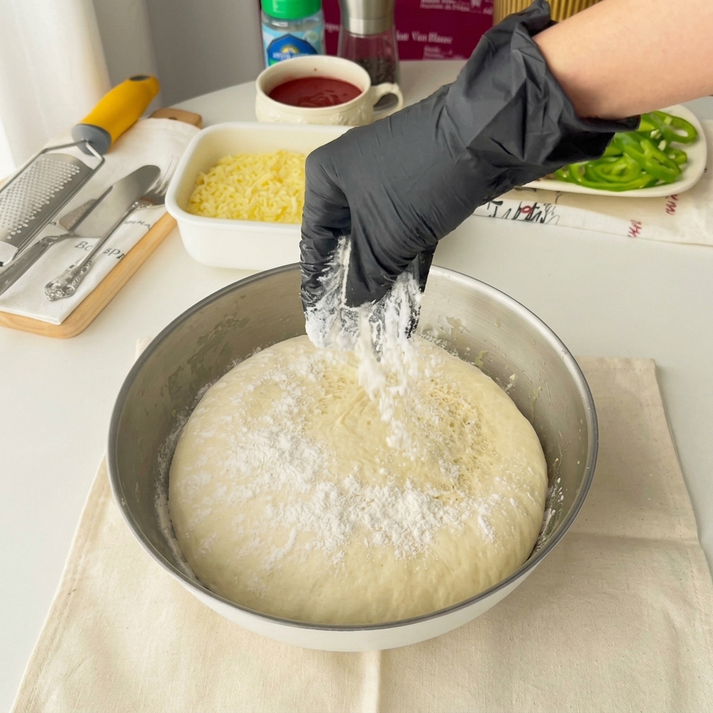 Impasto diviso in due porzioni su una superficie pulita e infarinata.