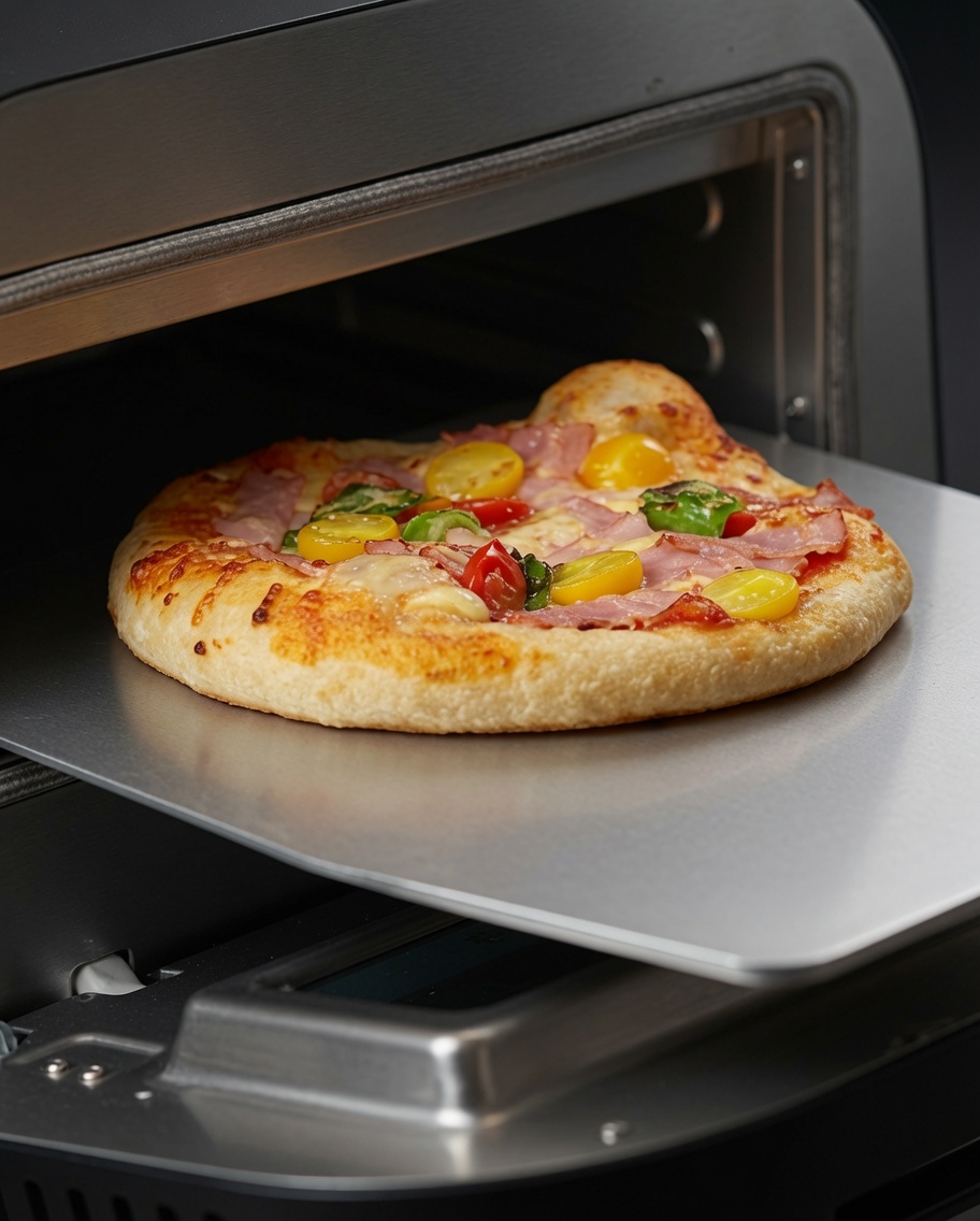 Un raschietto in plastica divide un panetto di impasto lievitato in due porzioni su un tappetino cosparso di farina di mais.