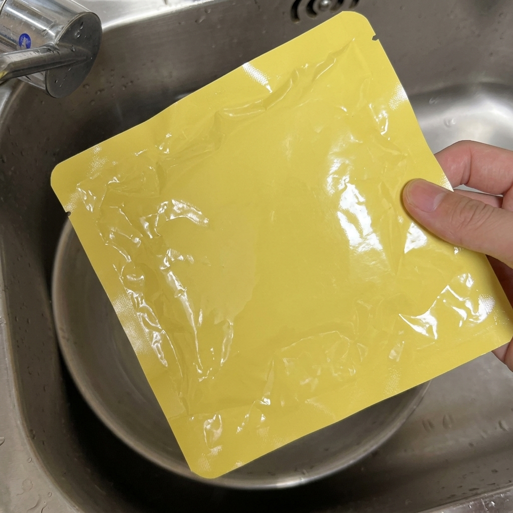 Confezioni sottovuoto di maiale in una ciotola di metallo piena di acqua calda.
