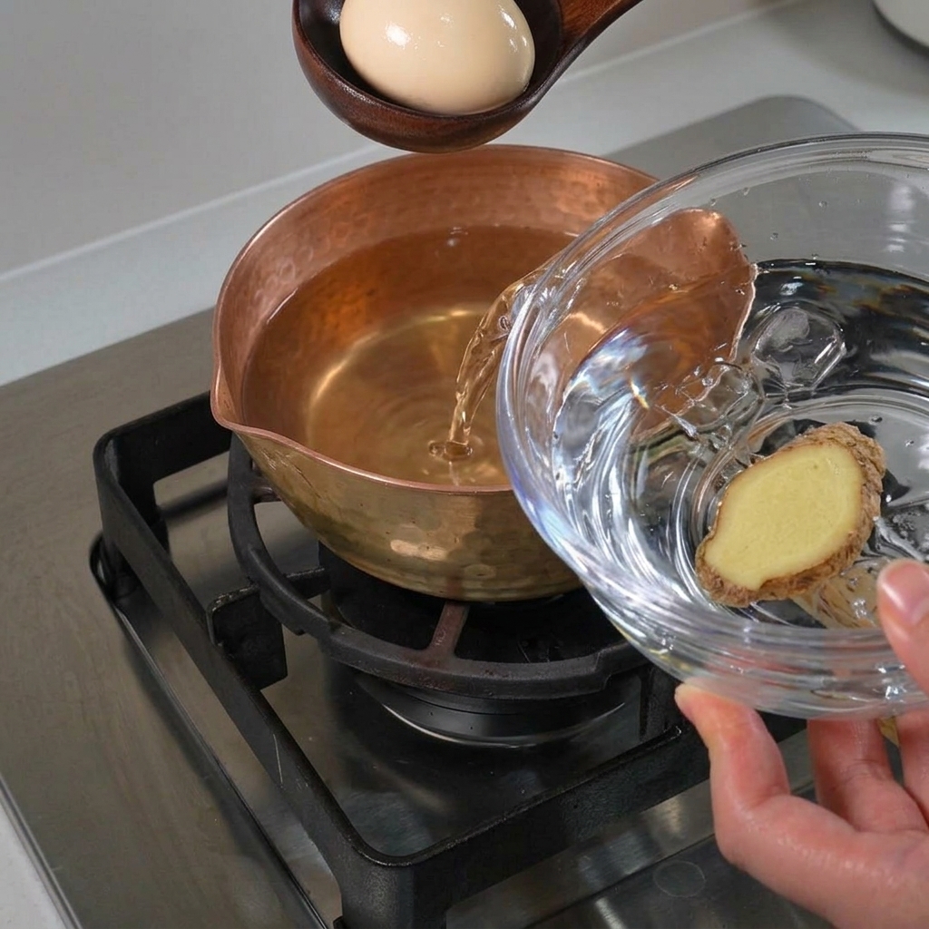 Un uovo messo in una ciotola di acqua fredda con ghiaccio.
