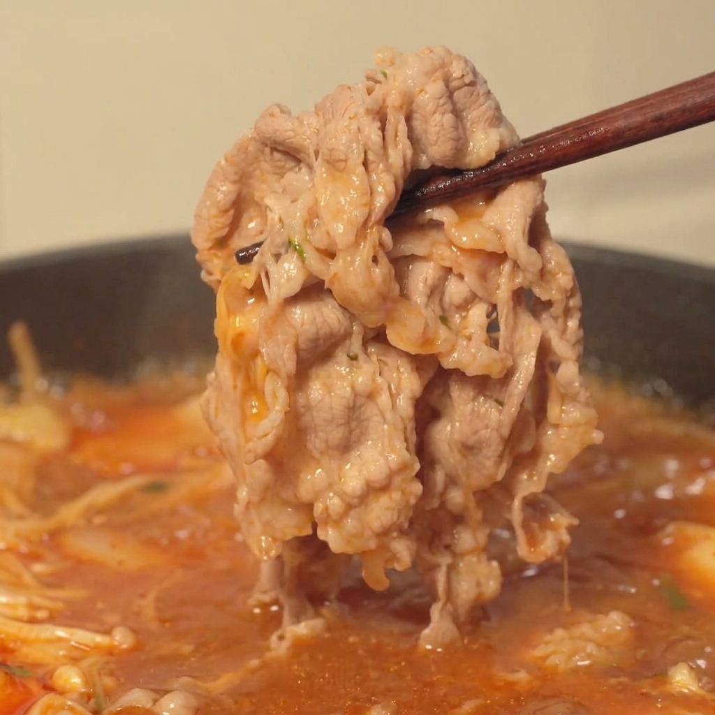 Noodles di ramen sollevati con bacchette da un brodo bollente.
