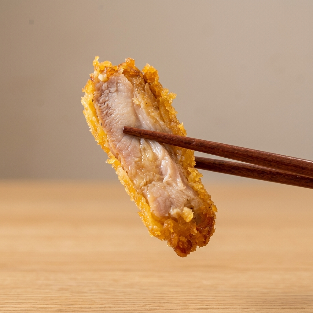Una cotoletta impanata immersa con cura in una padella con olio caldo sfrigolante.