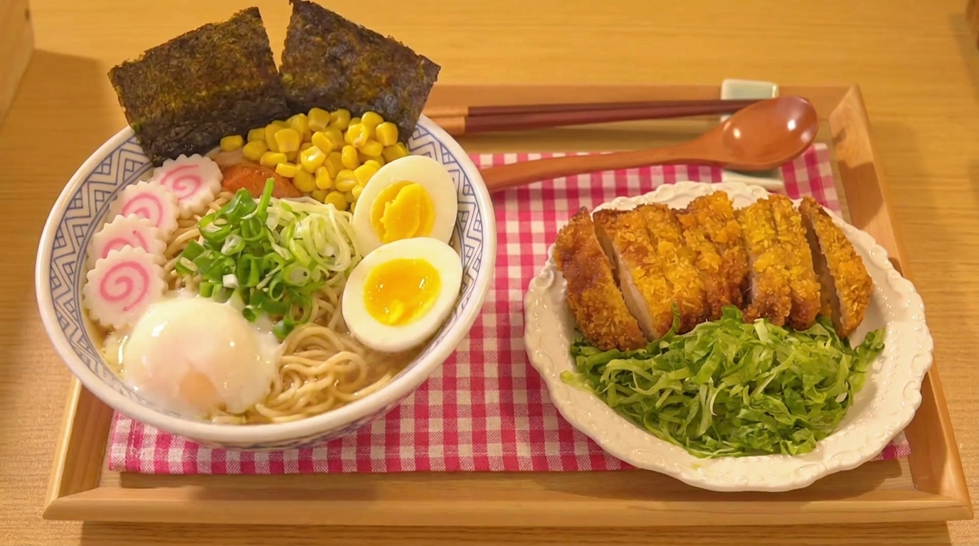 Ramen con cotoletta di pollo croccante