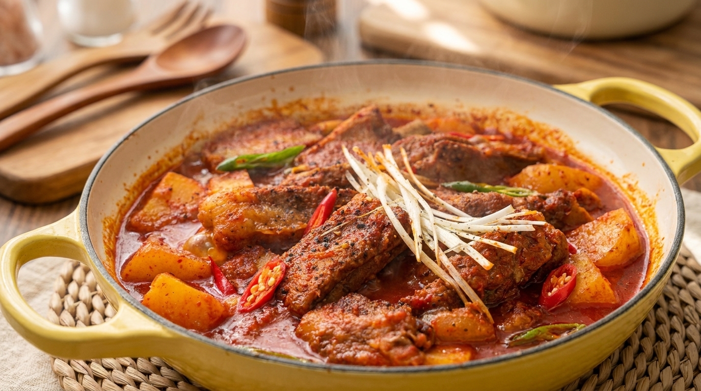 Costine di Maiale Brasate Piccanti Coreane (Dwaeji Galbi-jjim)