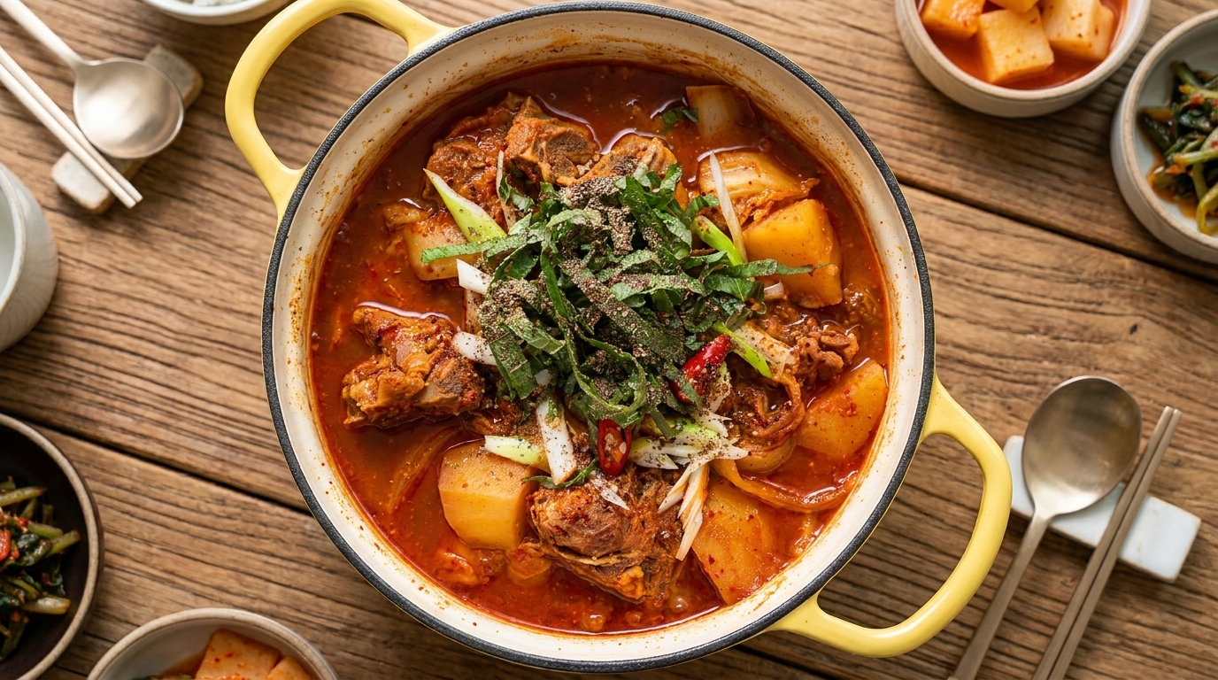 Zuppa Speziata Coreana di Spine di Maiale (Gamjatang)