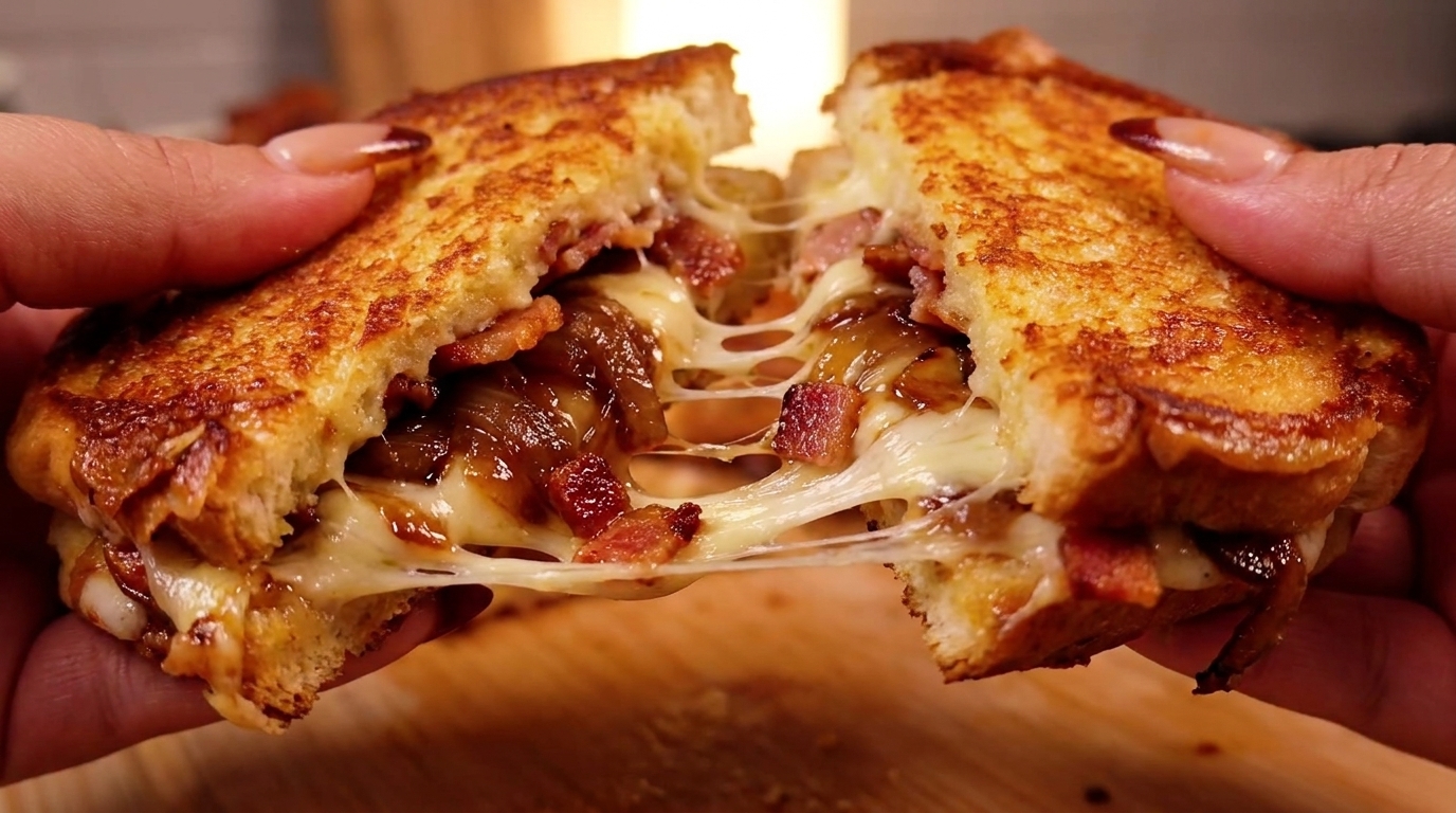 Grilled Cheese Sandwich con Bacon e Cipolle Caramellate