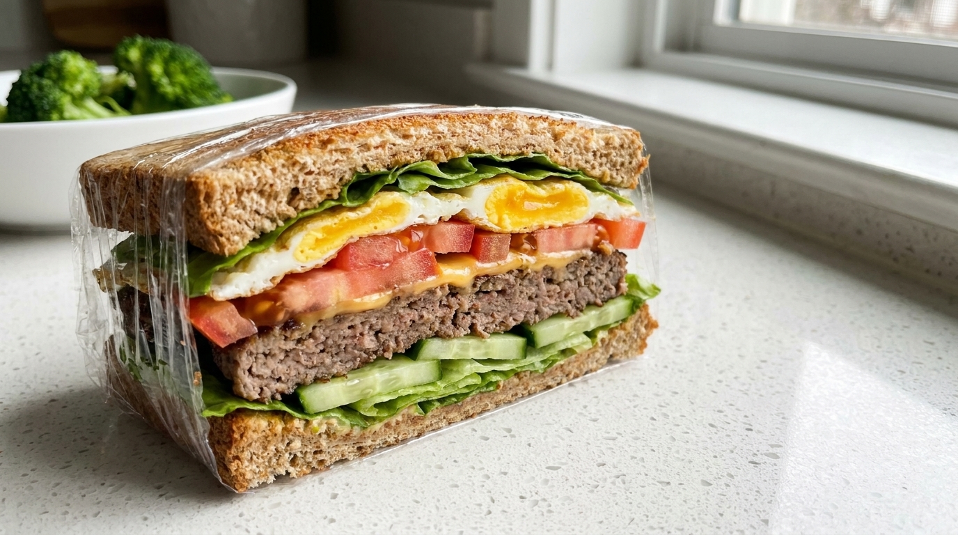 Panino Ultimate con Hamburger e Uova a Basso Contenuto Calorico