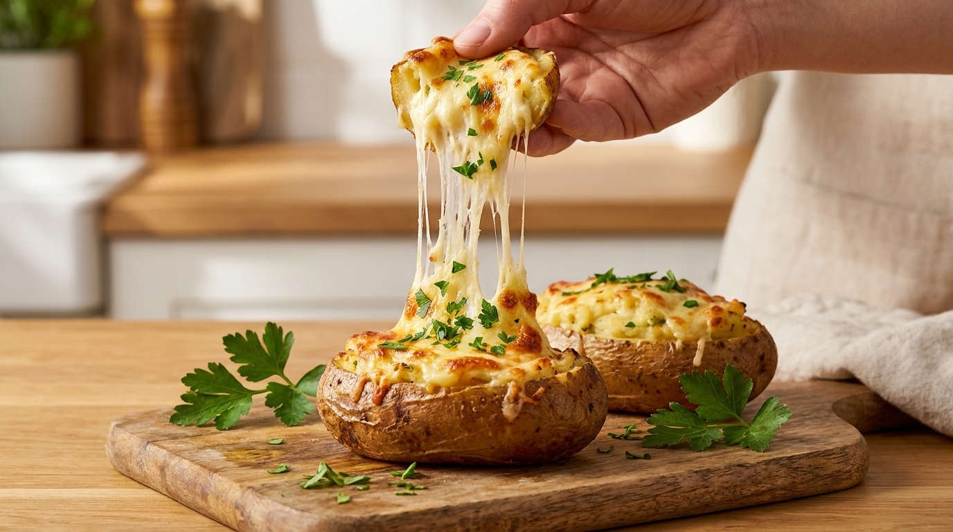 Patate Ripiene alla Francese Due Volte Cotte con Prosciutto e Formaggio