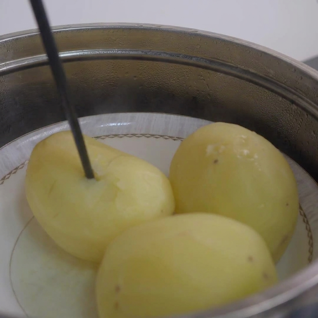Una bacchetta inserita in una patata cotta al vapore per verificarne la tenerezza.