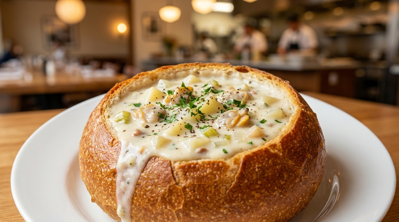 Classica New England Clam Chowder in Una Pagnottella