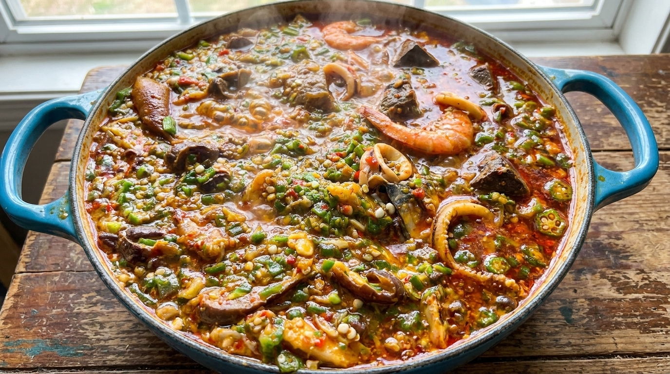 Spezzatino Piccante di Okra e Frutti di Mare alla Sichuan