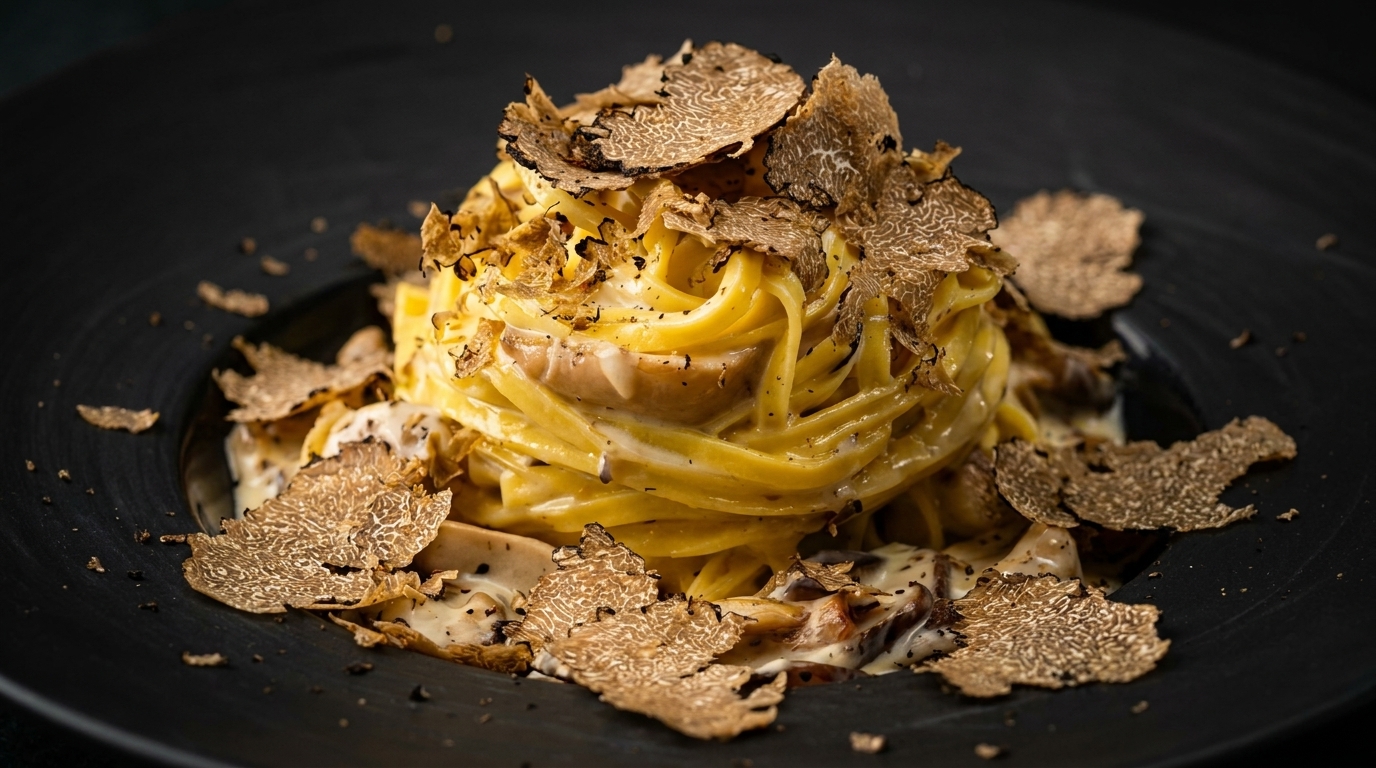 Pasta lussuosa al tartufo nero e funghi