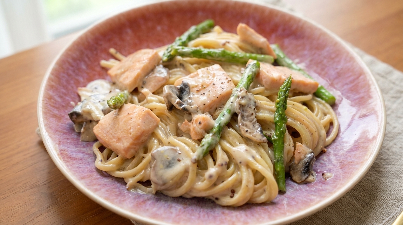 Pasta cremosa al salmone con salsa bianca