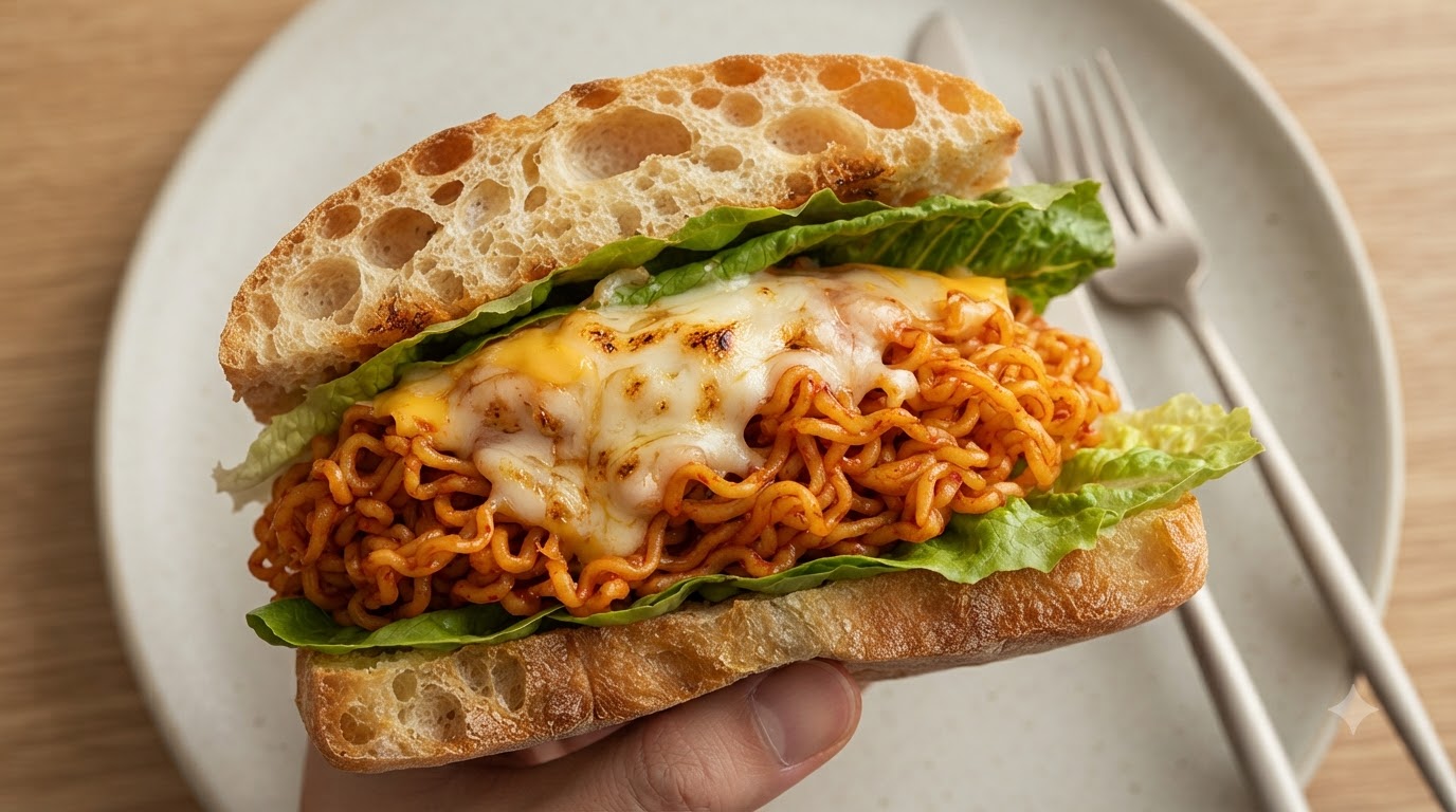 Ciabatta Ripiena di Buldak Fire Noodles al Formaggio