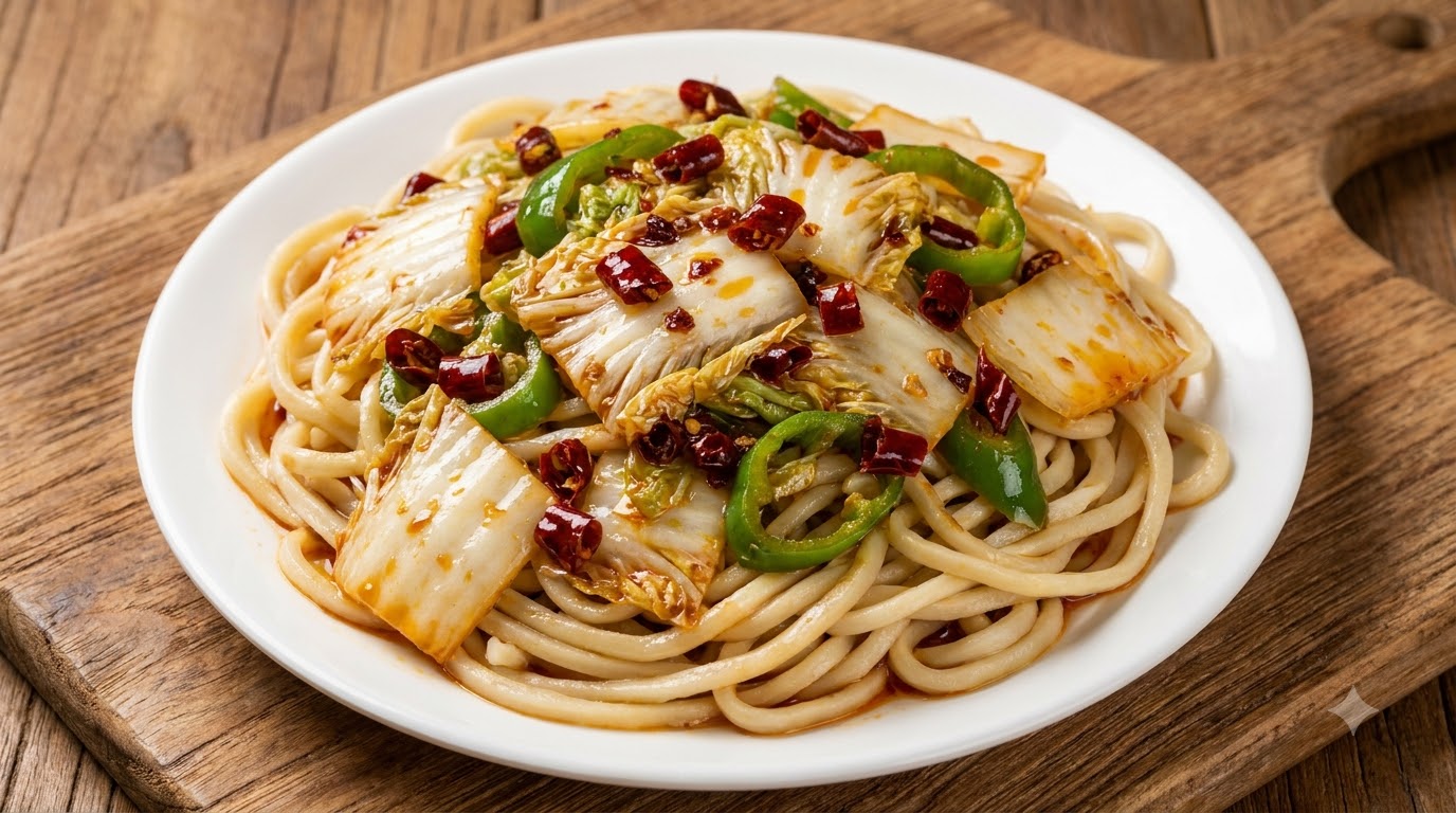Spaghetti Cinesi Saltati con Cavolo Speziato (Stile Laanxi)