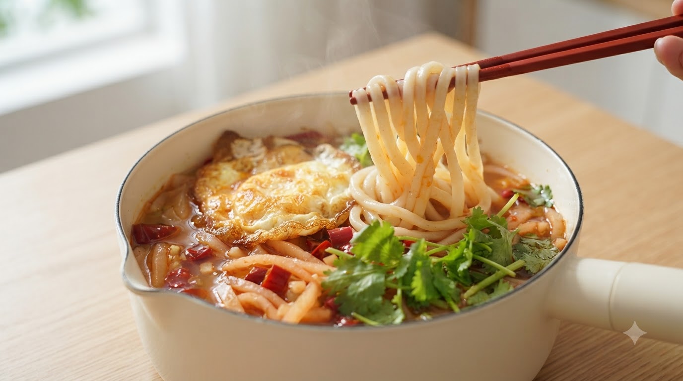 Noodles in Brodo Acido con Cavolo Sottaceto
