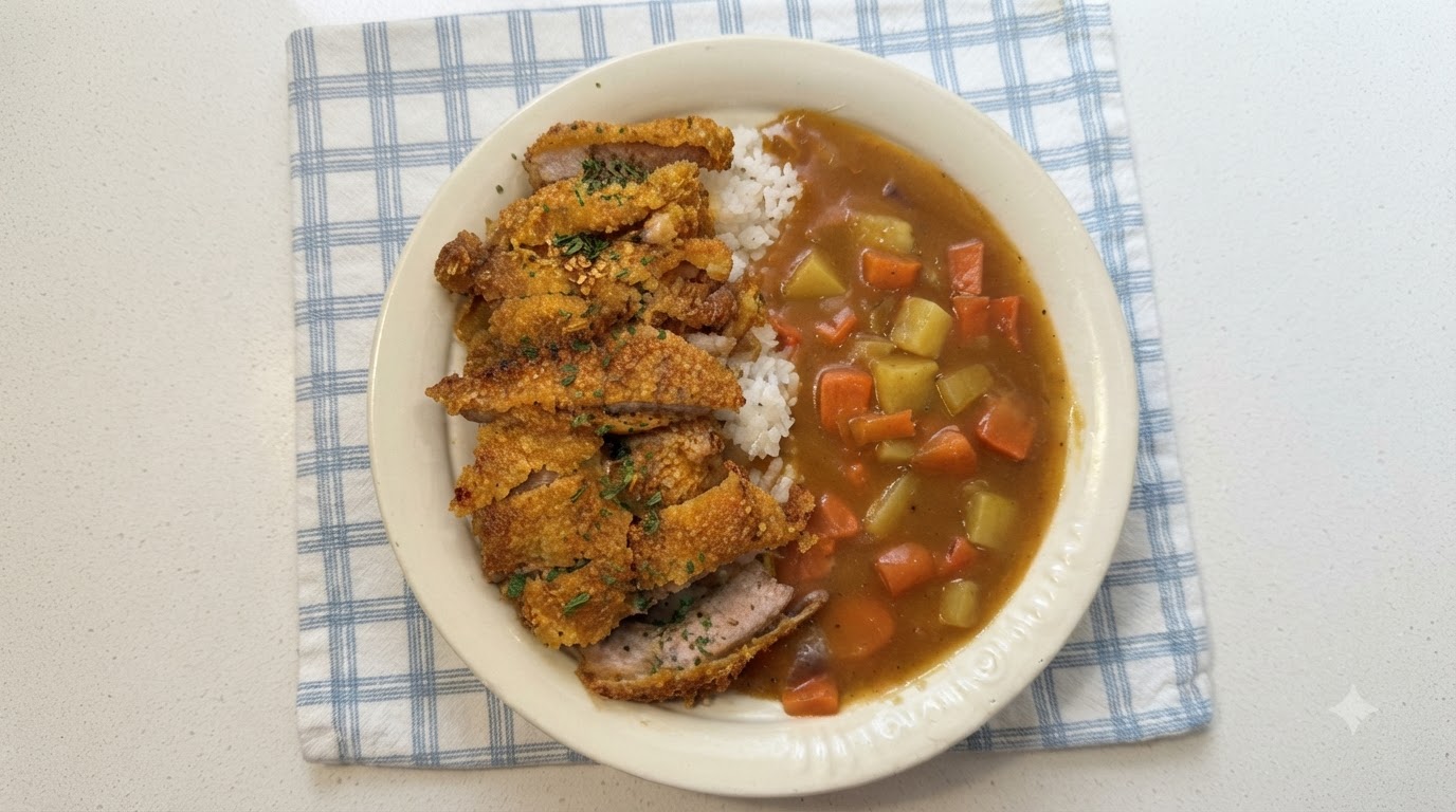 Riso al Curry con cotoletta di maiale croccante
