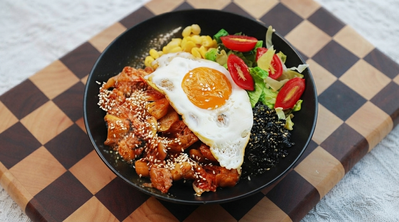 Bibimbap Coreano a Dadi con Pollo e Kimchi