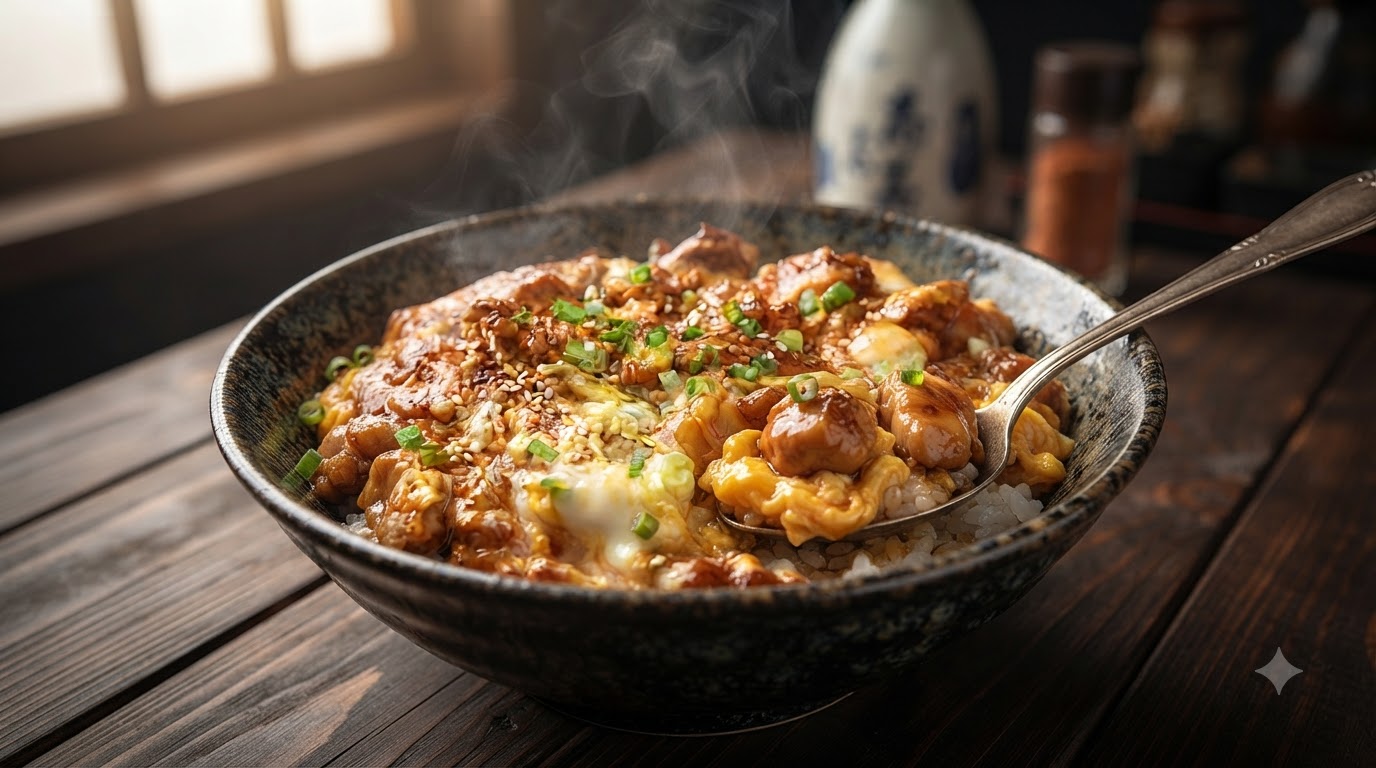 Ciotola di Riso con Pollo e Uova Strapazzate (Stile Oyakodon)