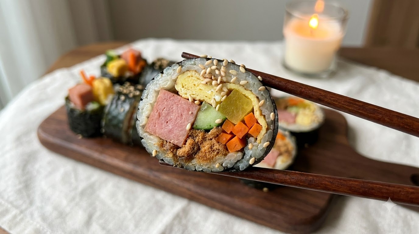 Classico rotolo diriso e alghe coreano (Gimbap)