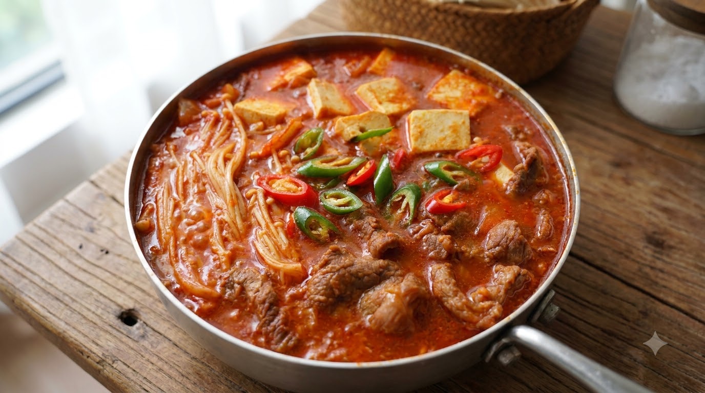 Zuppa Coreana di Kimchi, Manzo e Tofu (Stile Sundubu)