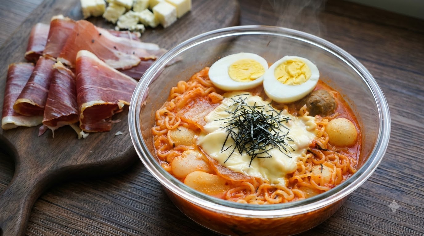 Zuppa Coreana di Kimchi e Gnocchi di Riso con Ramen e Formaggio