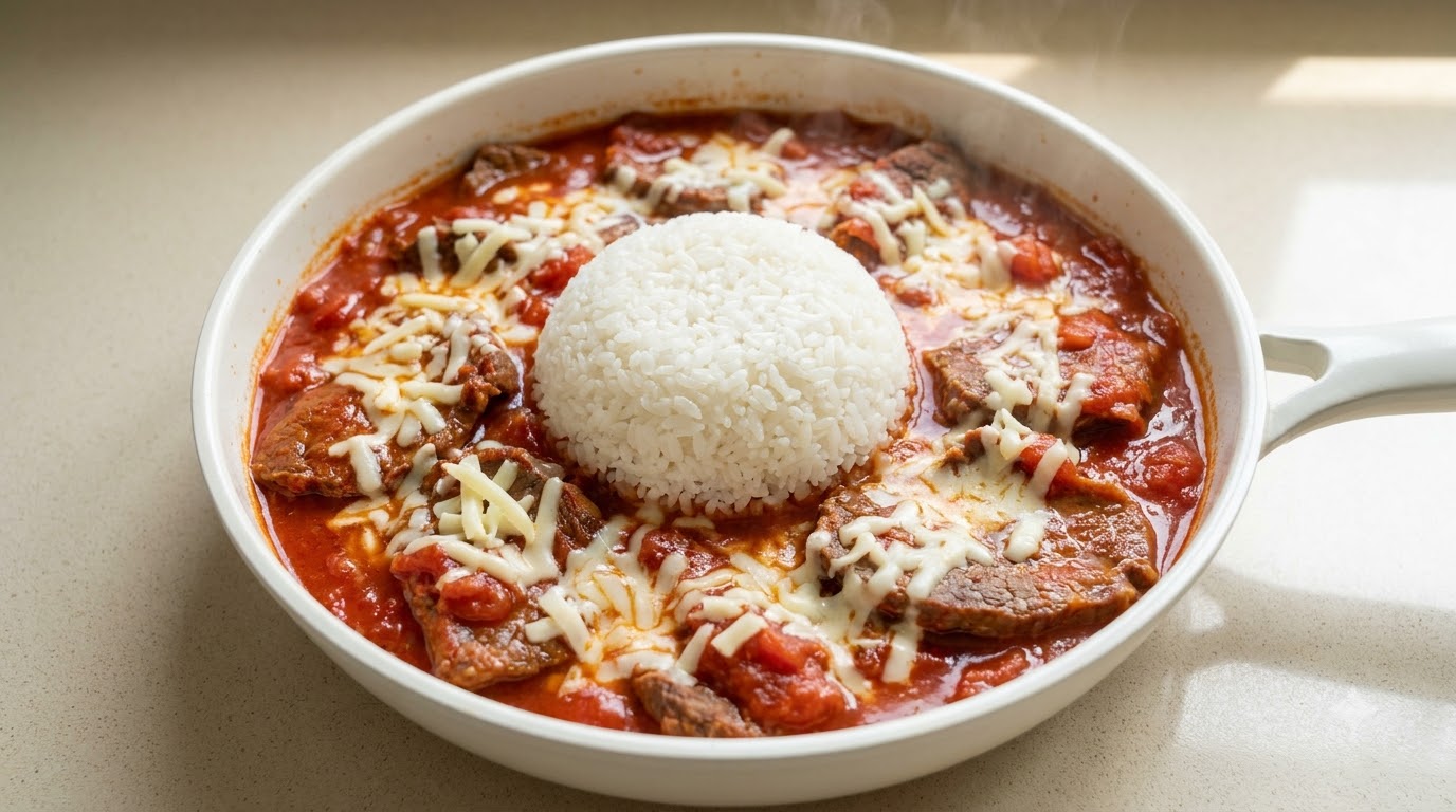 Riso Vulcano con Pomodoro, Manzo e Formaggio