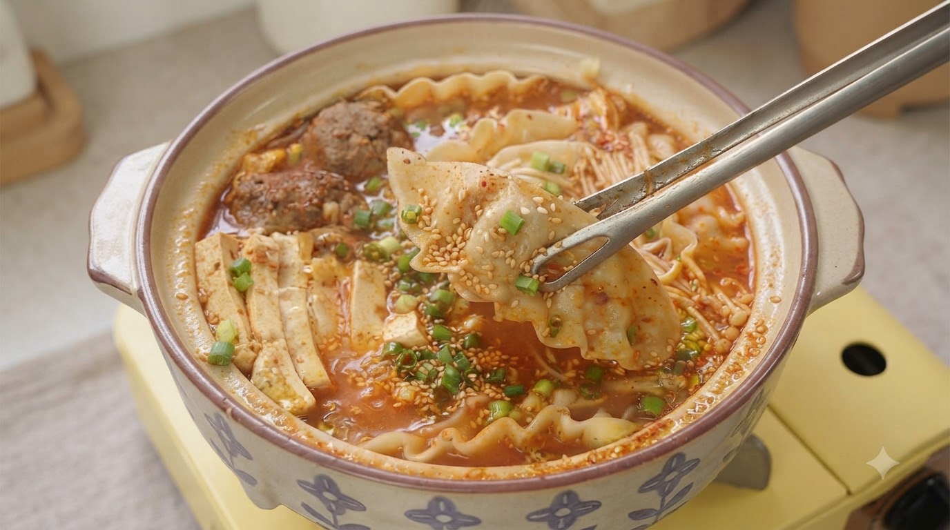Hot Pot Coreano con Ravioli e Kimchi