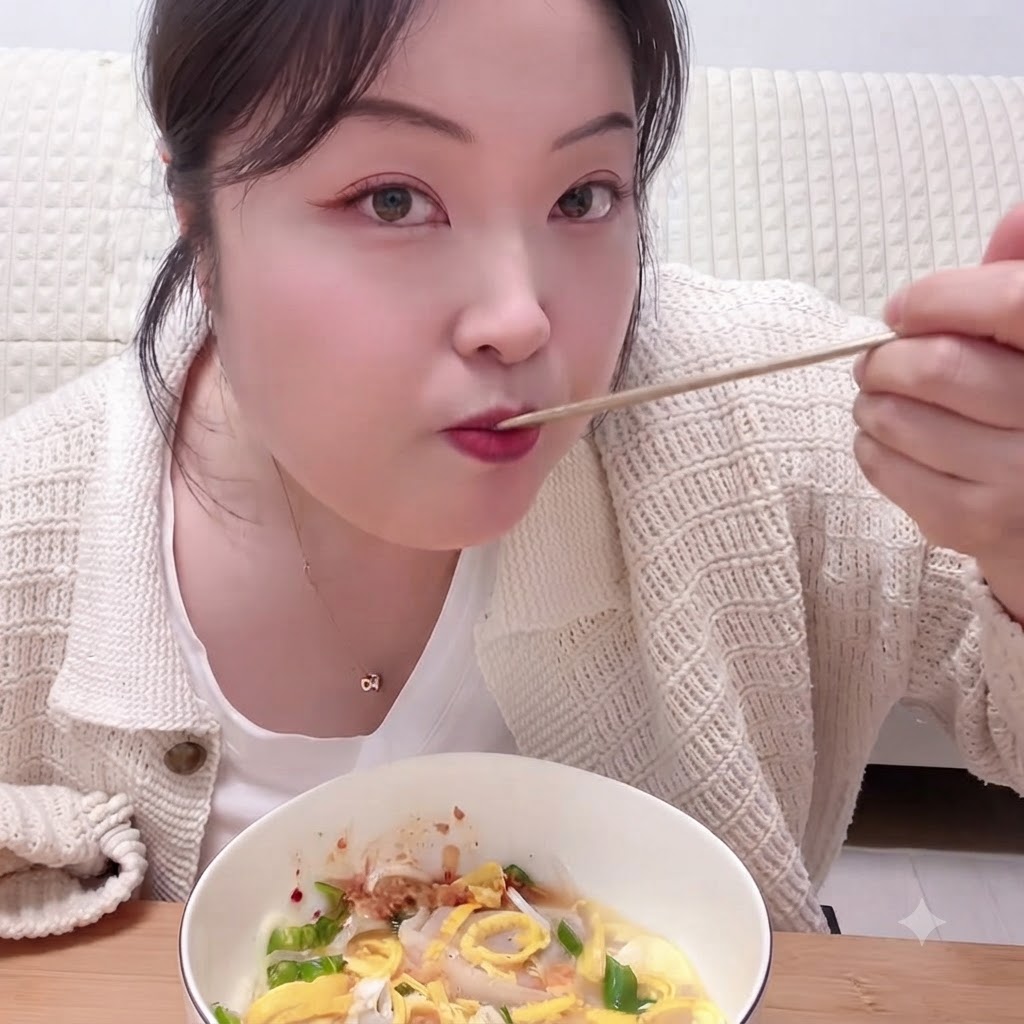 Ravioli al kimchi immersi nella pentola della zuppa che bolle.