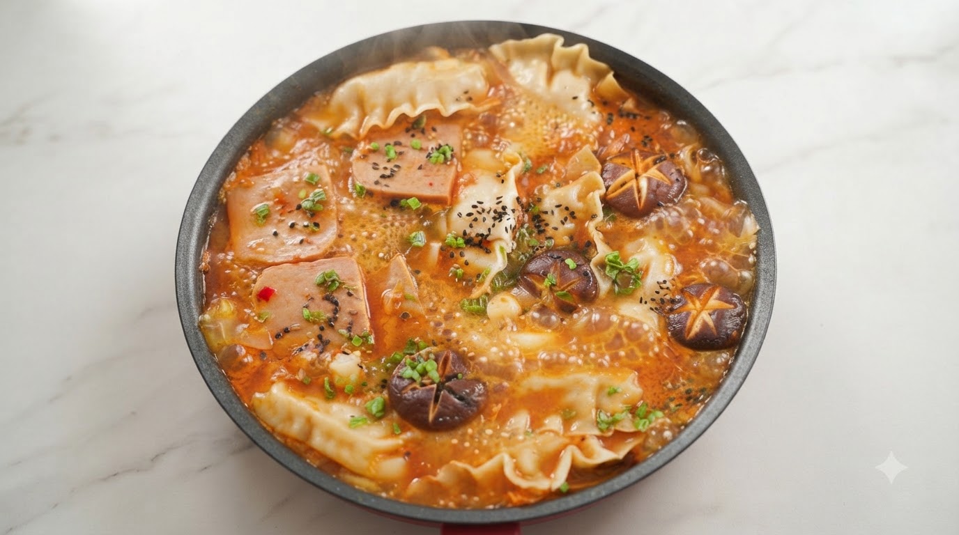 Zuppa Coreana di Kimchi con Torte di Riso e Dumpling (Tteok-mandu-guk)