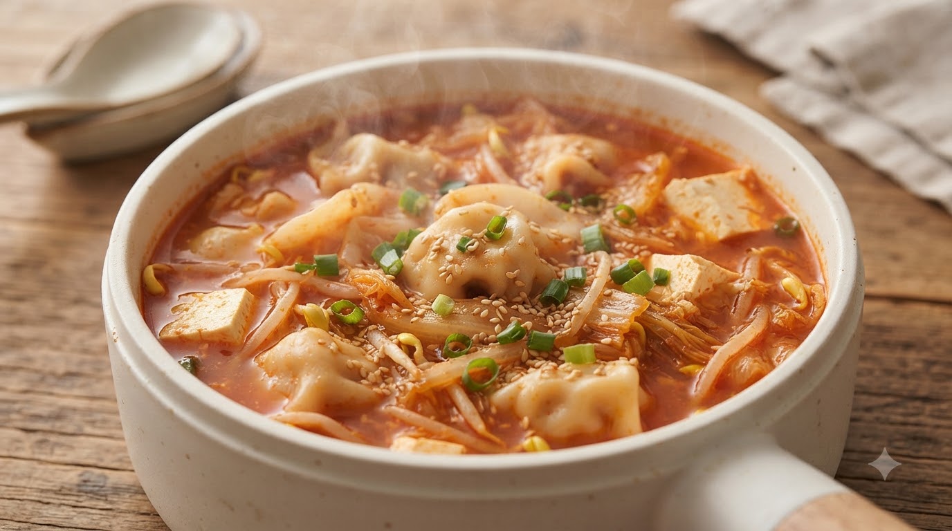 Zuppa Coreana Piccante di Kimchi e Dumpling (Mandu-guk)