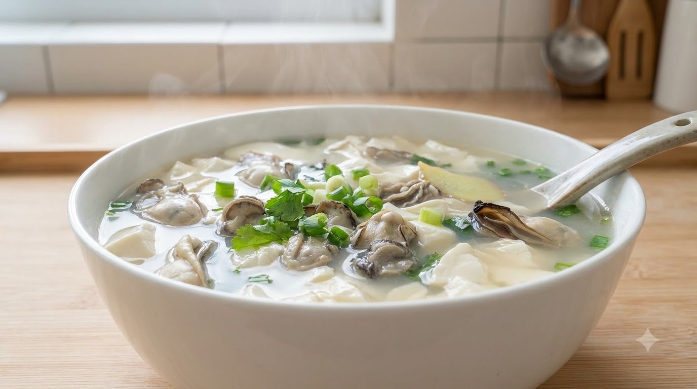 Zuppa di Ostriche e Tofu a Basso Contenuto di Grassi