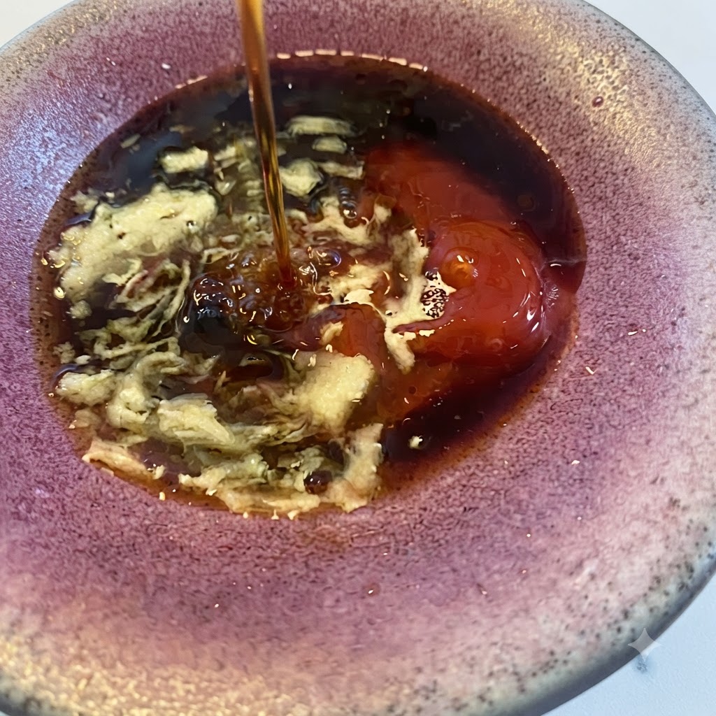 Vino da cucina versato nella ciotola con gli ingredienti della salsa.