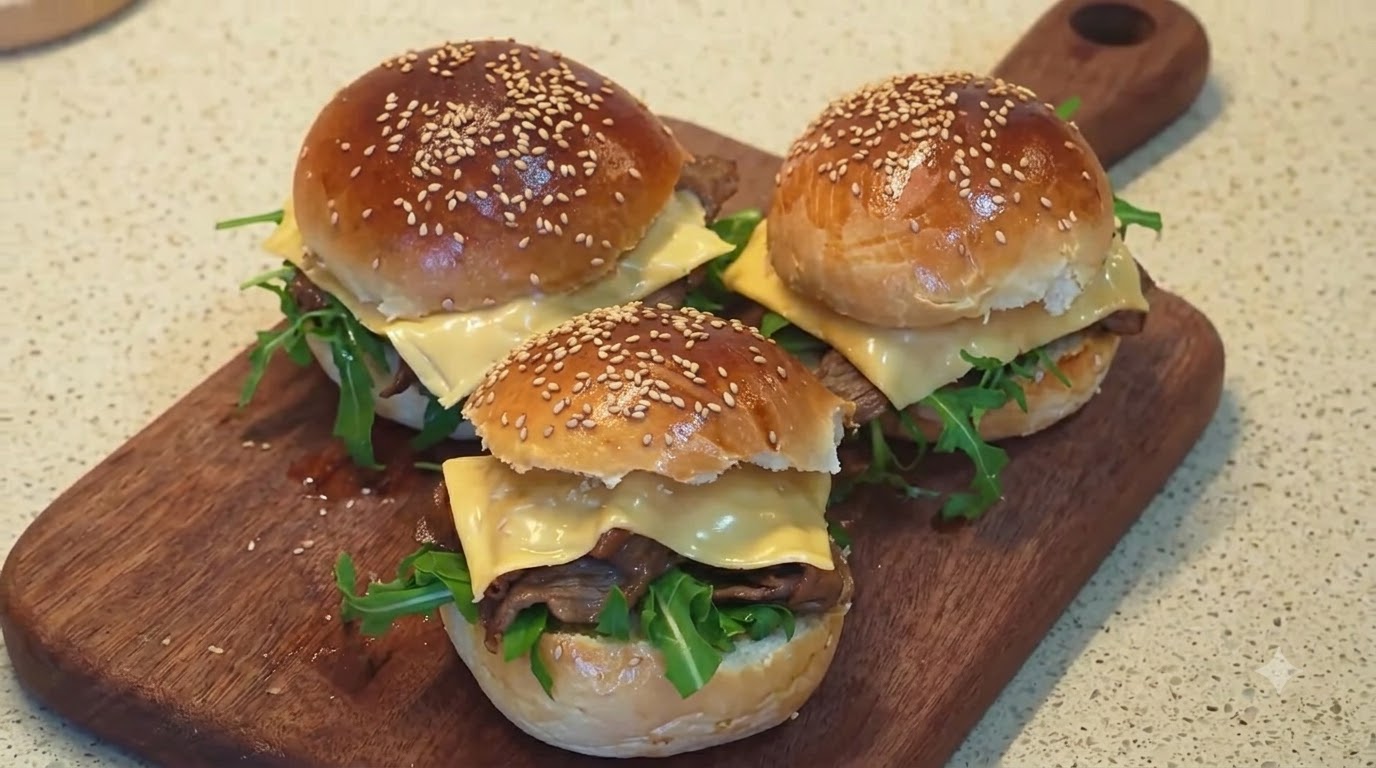 Hamburger Giapponese Teriyaki Fatti in Casa con Cheddar e Rucola