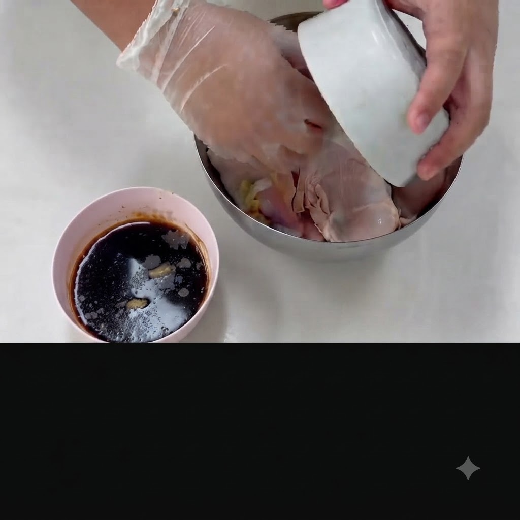 Aromi versati da una ciototla piccola nella ciotola del pollo.