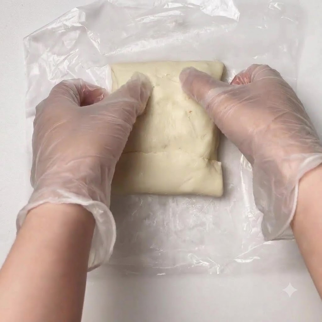Linvoltino di pasta sfoglia allinterno del cestello della friggitrice ad aria spennellato con tuorlo duovo e cosparso di semi di sesamo.