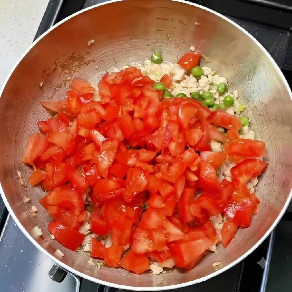 Un cucchiaio di sale spolverato sugli ingredienti allinterno della padella.