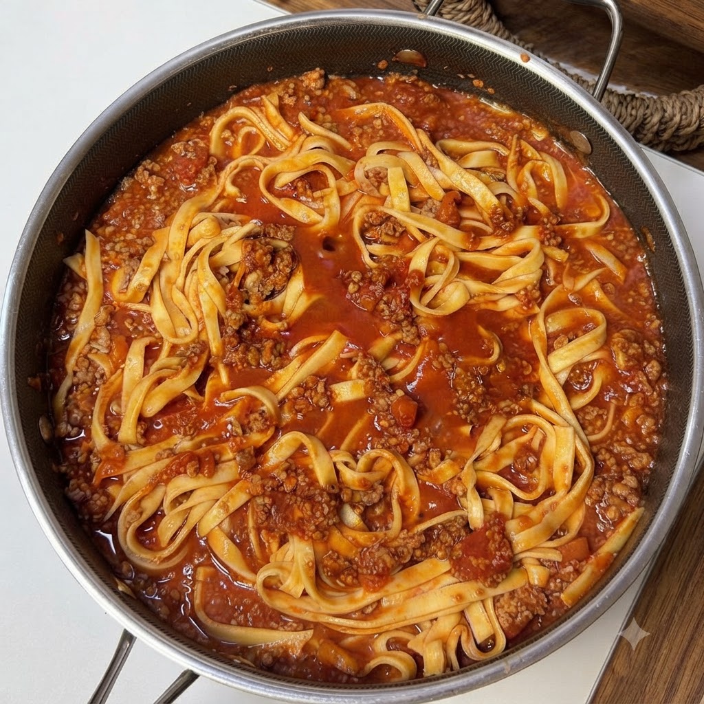 Sugo di pomodoro e carne trasferito con un cucchiaio in barattoli di vetro per la conservazione a lungo termine.