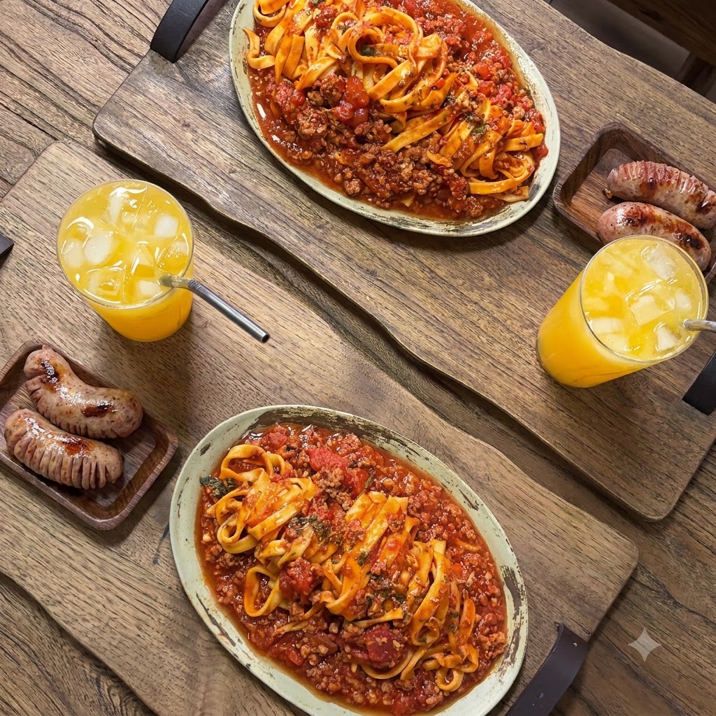 Fettuccine fresche estruse dallaccessorio di una macchina per la pasta su un tagliere.
