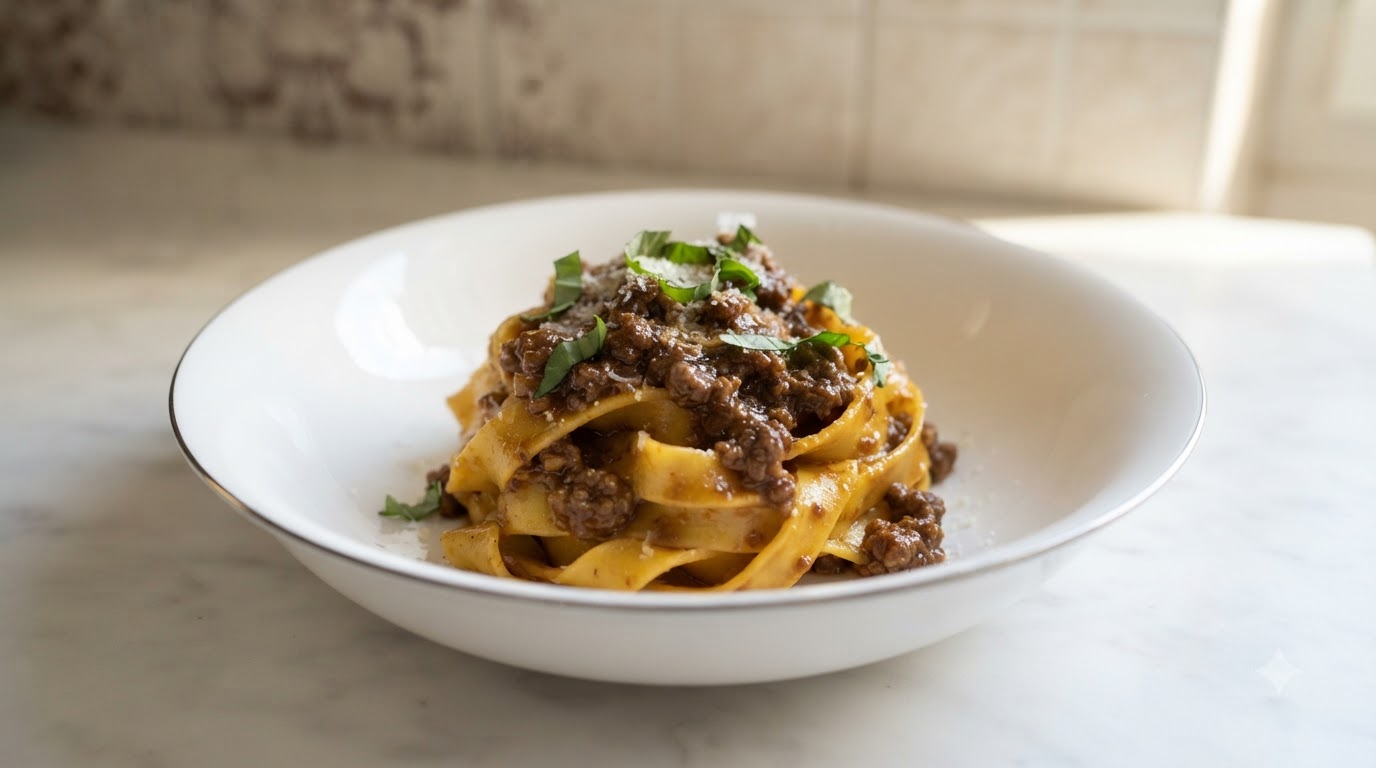 Tagliatelle al Ragù fatte in casa con Guancia e Scamone di Manzo