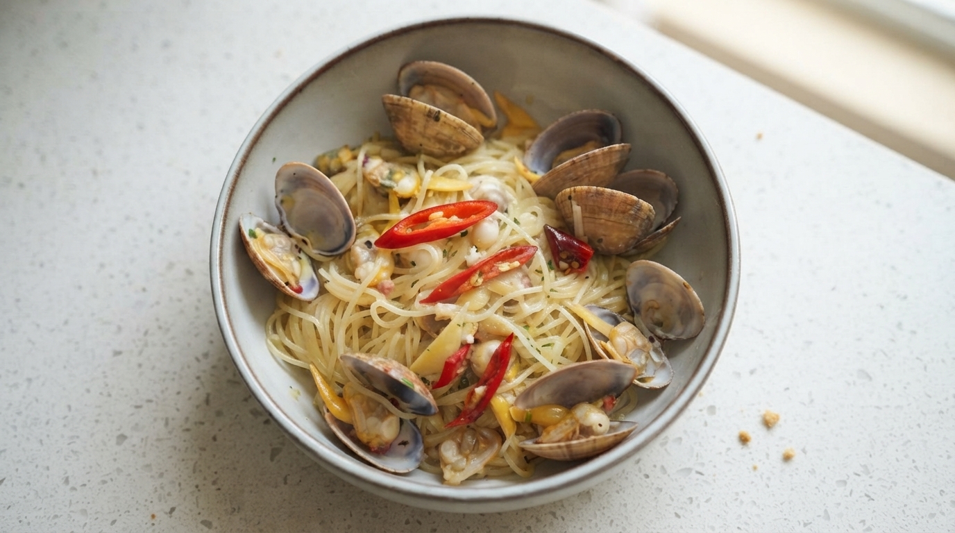 Pasta con Vongole, Aglio, Vino Bianco e Burro
