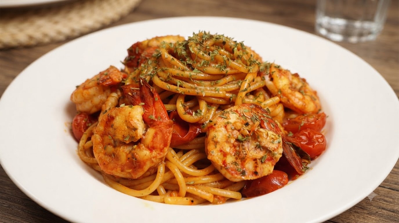 Spaghetti con Gamberi e Pomodoro Fatti in Casa
