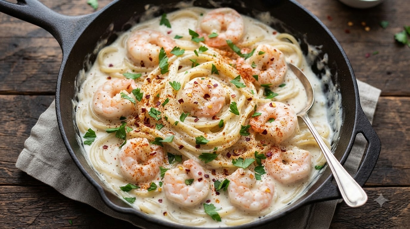 Pasta Cremosa ai Gamberi e Aglio