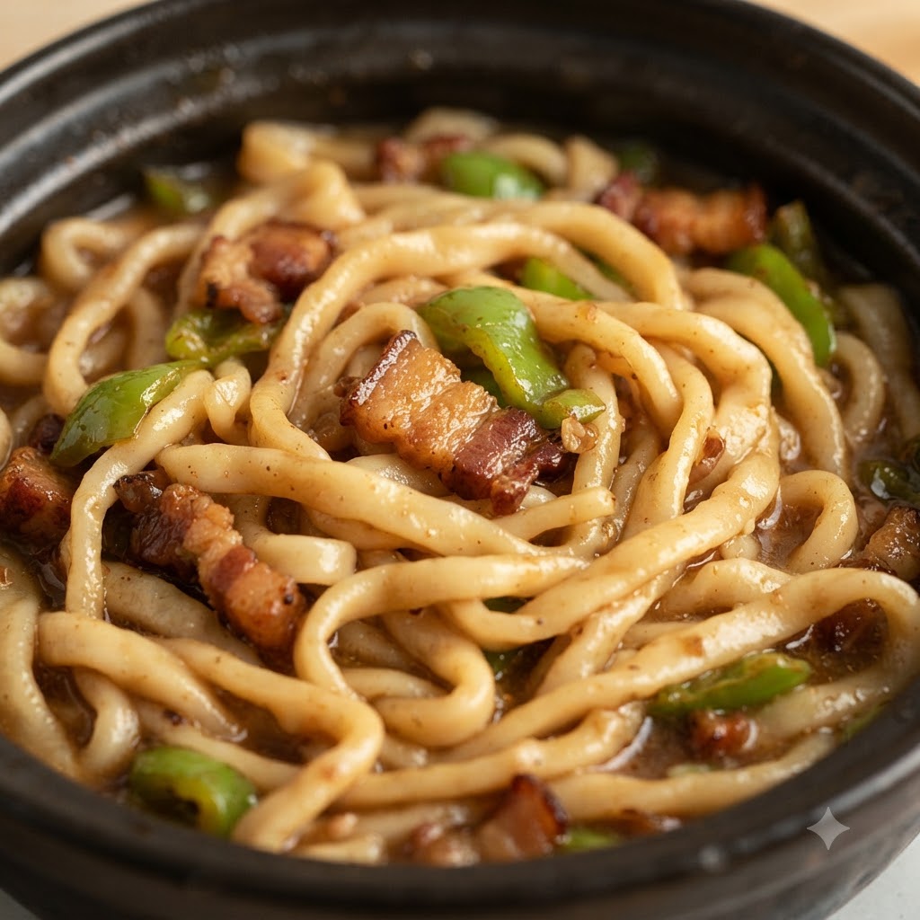 Brodo condito con carne e verdure che sobbolle delicatamente in una pentola.