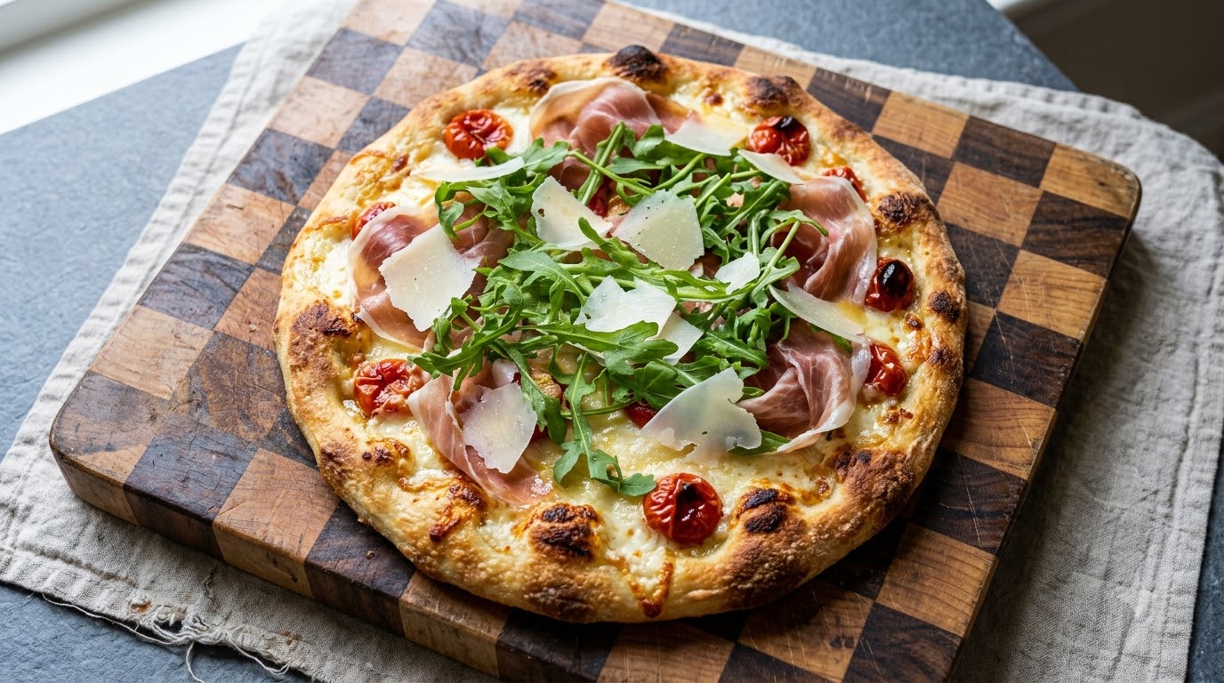 Pizza estiva con rucola e prosciutto