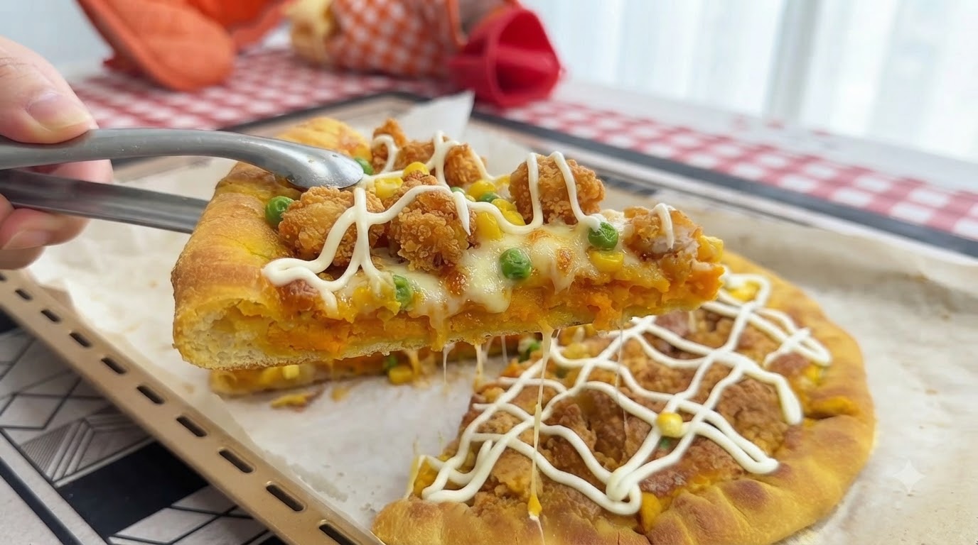 Pizza Fusion con Pollo, Tuorlo Salato e Cornicione Ripieno di Patate Dolci