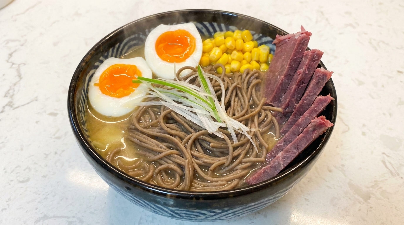 Ramen Soba al Miso Ipocalorico con Manzo e Uovo