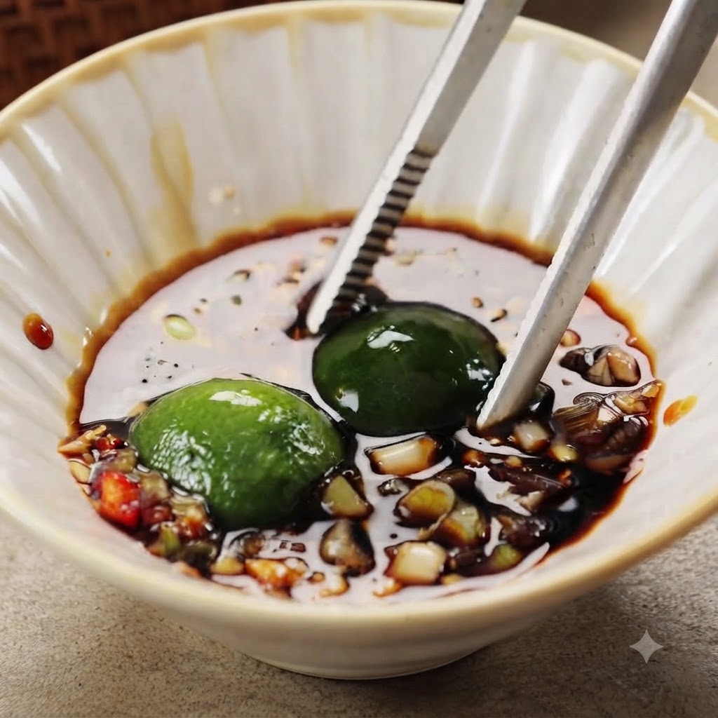 Pinze che spremono lime calamansi allinterno di una ciotola con gli ingredienti per la salsa.