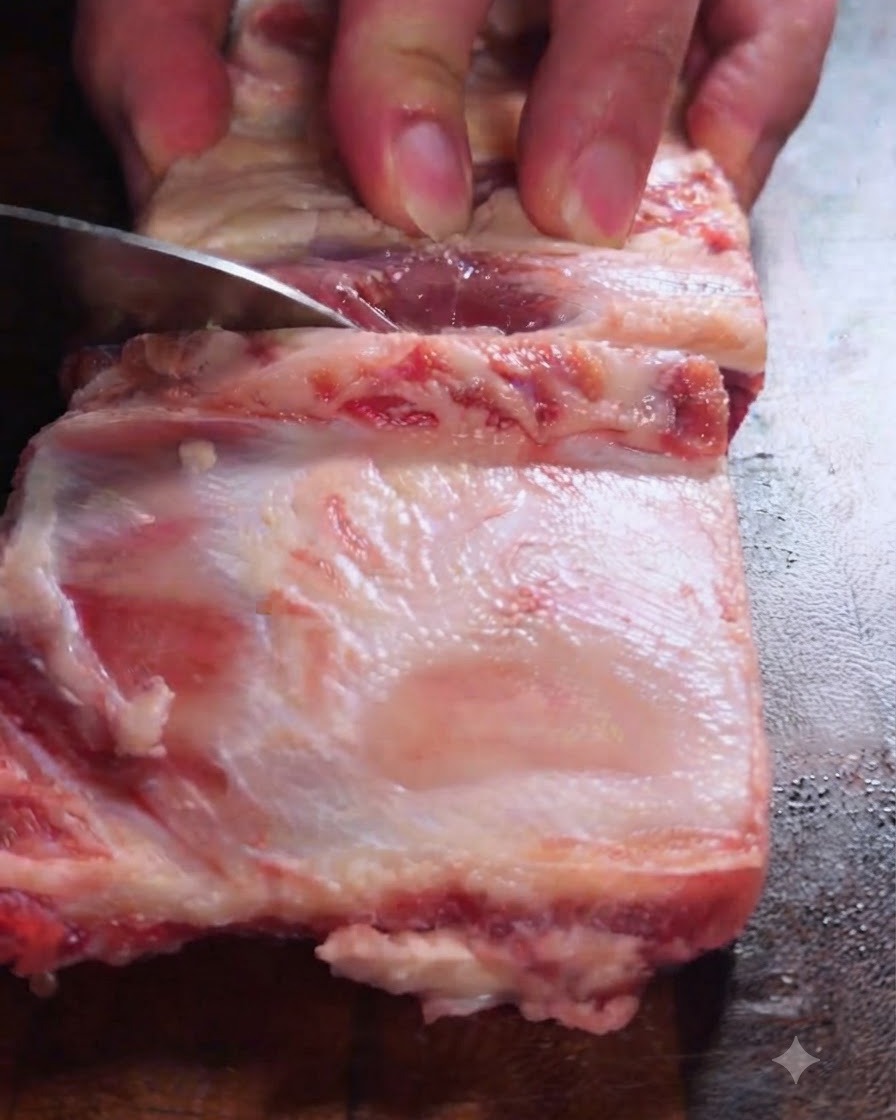 Pezzi di manzo immersi in una pentola di acqua fredda.