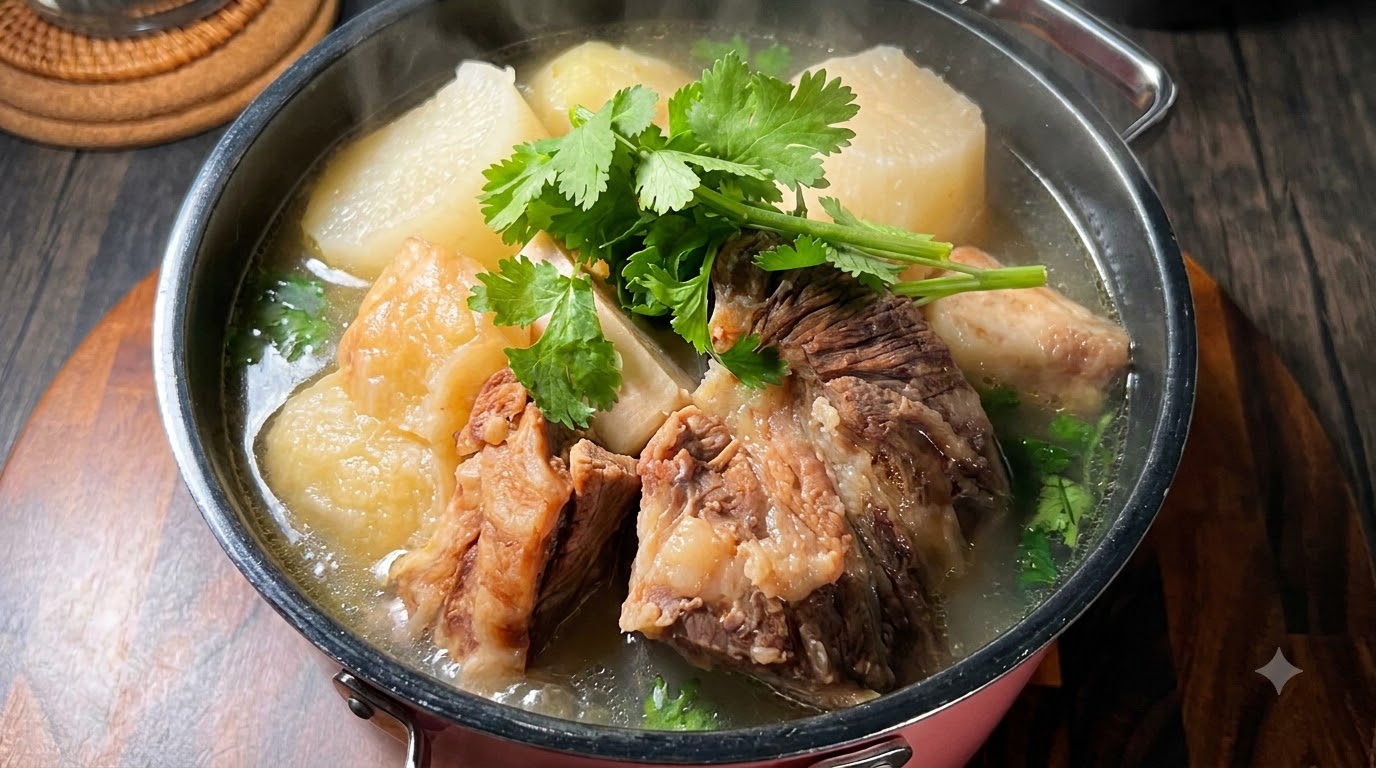 Costine di manzo in umido chiaro con ravanello bianco